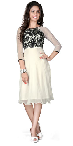 Superb Georgette Embroidered Kurti in White and Black Colour