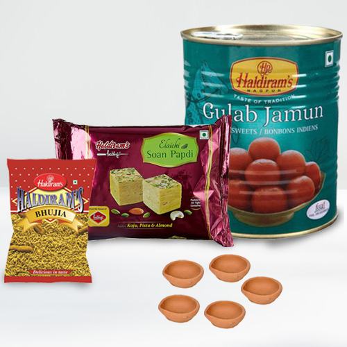 Yummy Haldiram Sweets n Snacks Combo with Mud Diya