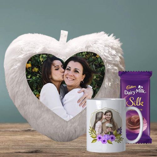 Affectionate Personalized Heart LED Cushion and Photo Mug with Cadbury Silk