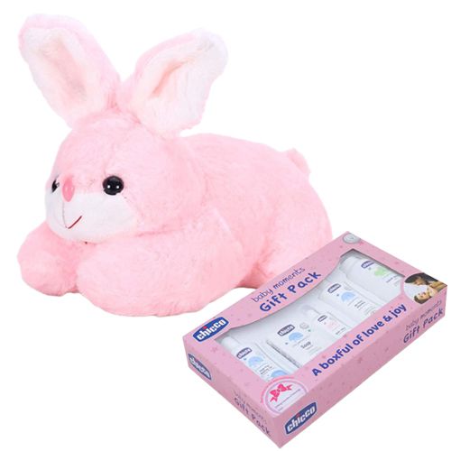 Exclusive Rabbit Soft Toy N Chicco Baby Care Gift Set