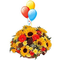 Radiant Mixed Flower Bouquet with Balloons