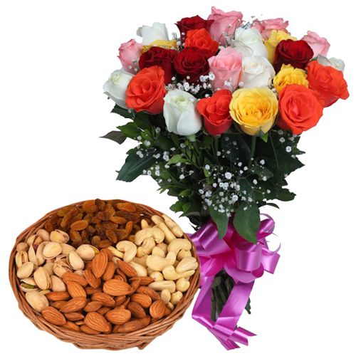 Multicolored Roses with Assorted Dry Fruits