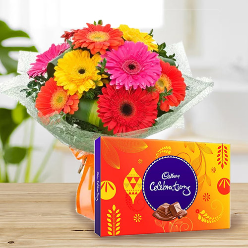 Marvelous Cadbury Celebrations with Bouquet of Mixed Gerberas