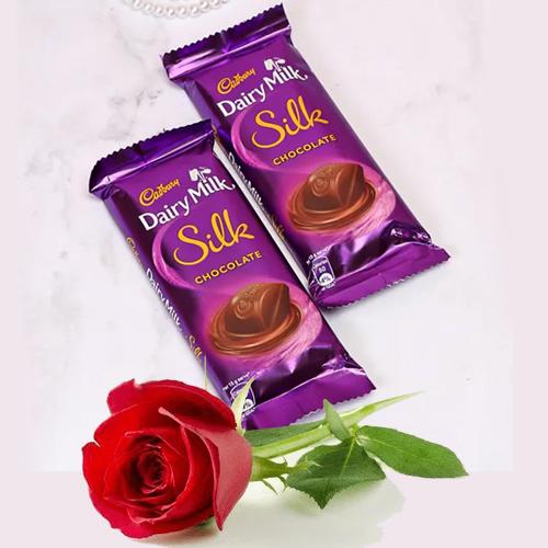 Elegant Rose Day Combo of Dairy Milk Silk with Single Red Rose