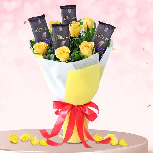 Ravishing Bouquet of Yellow Roses n Cadbury Bournville