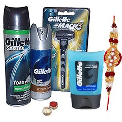 Wonderful Composition of Gillette Shaving Pack with Rakhi Roli Tilak and Chawal for your Big Brother