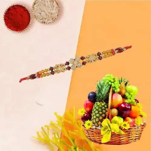 Fresh Fruit Basket 2 Kg with Free 2 Rakhis and Roli Tilak Chawal