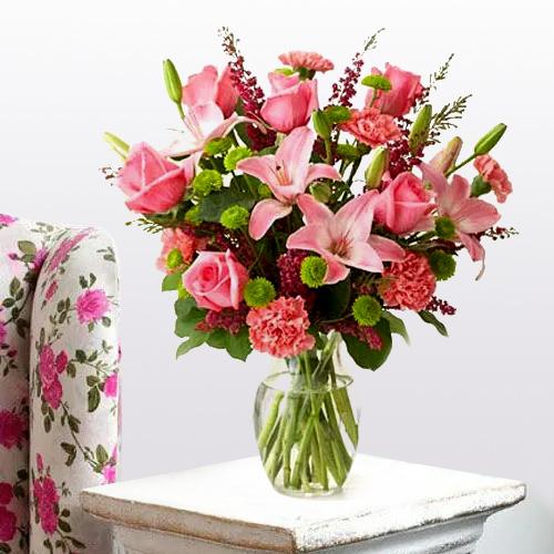 Dazzling Arrangement of Lilies, Roses and Carnations