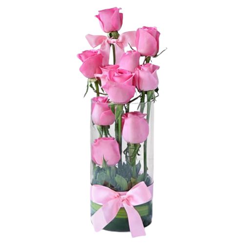 Pretty Pink Roses in a Glass Vase