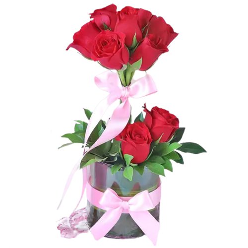 Romantic Two Tier Roses Vase Arrangement