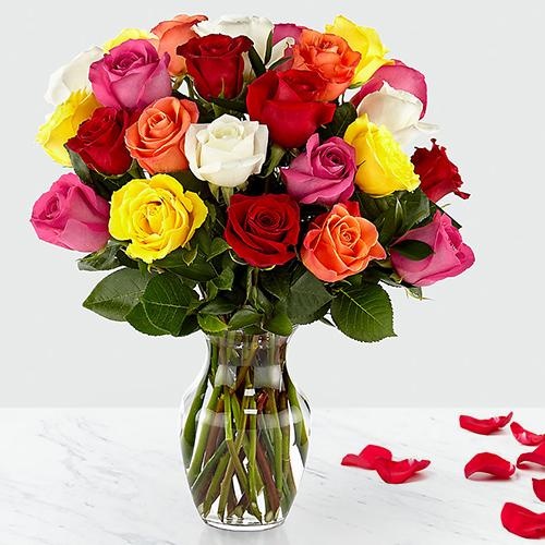 Breathtaking 24 Mixed Roses in Vase with Love