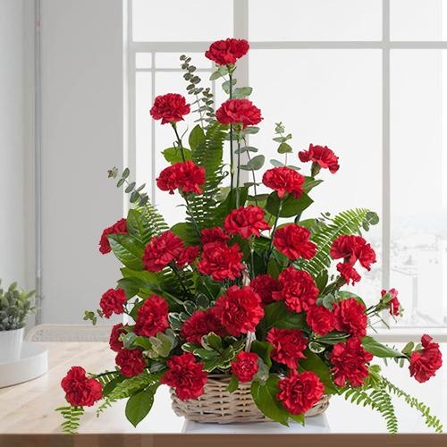 Attractive 12 Red Carnations Basket
