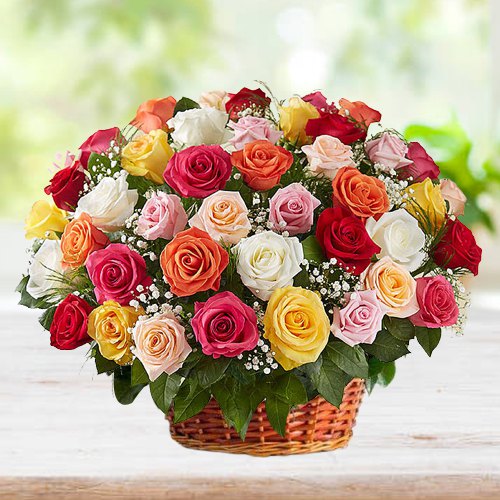 Dazzling Basket of Mixed Color Roses