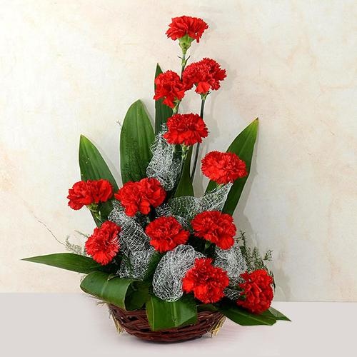 Eye Catching Arrangement of Red Carnations