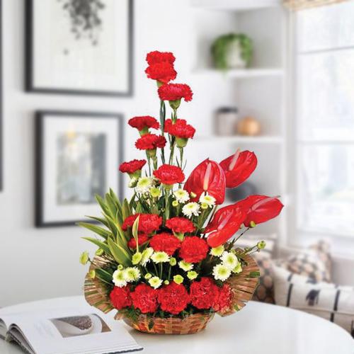 Lovely Arrangement of Red Carnations n Anthurium