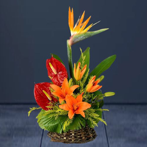 Artistic Basket of Colorful Flowers