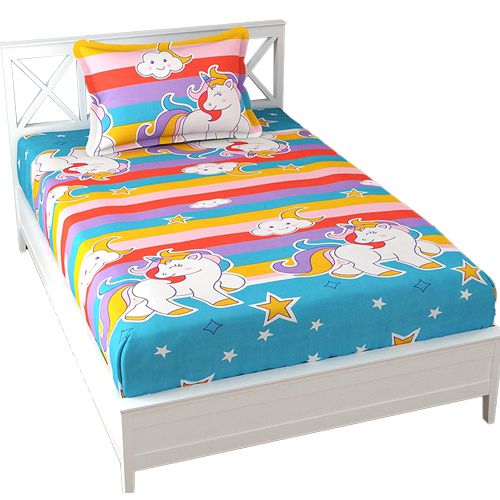 Attractive Unicorn Print Single Bed Sheet with Pillow Cover