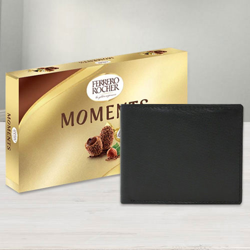 Appealing Leather Wallet with Ferrero Rocher Chocolates for Gents