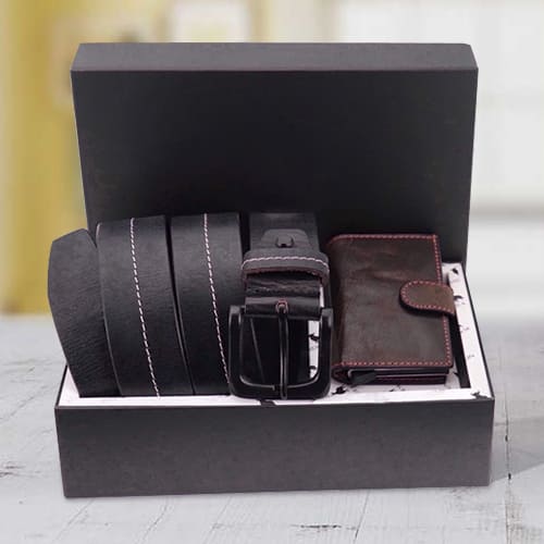 Amazing Hide and Skin Mens Leather Card Holder and Middle Stitch Belt