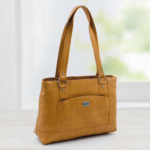 Splendid Tan Color Leather Vanity Bag for Ladies