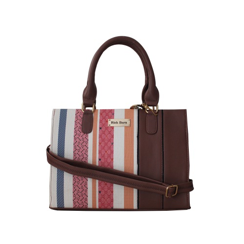 Chic Striped N Plain Combination Vanity Bag for Her
