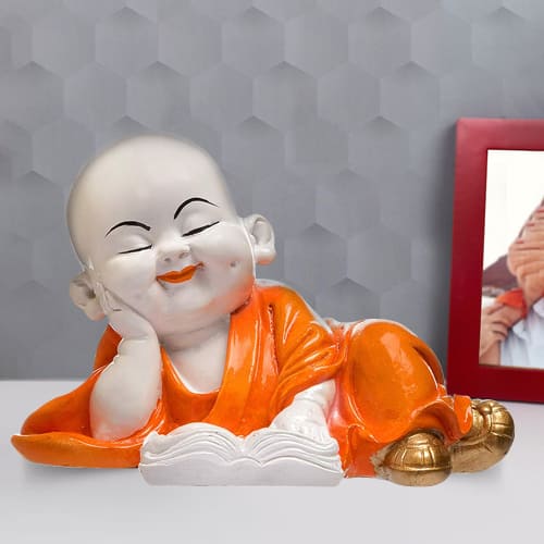 Classic Monk Buddha Reading Book Polyresin Showpiece