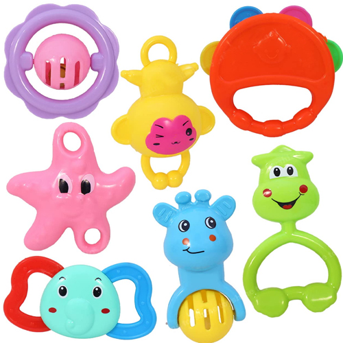 Exclusive Toyshine Pack of 7 Rattle Set with Teathers for New Borns