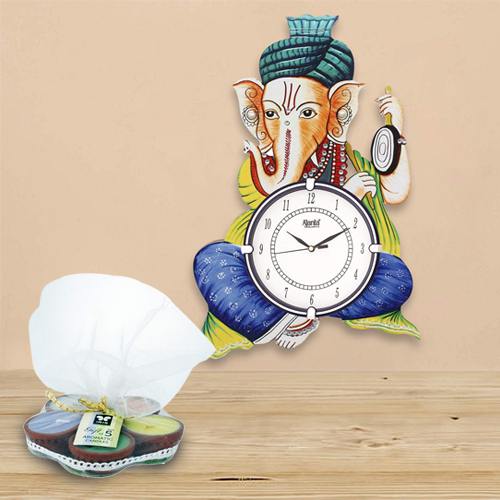Outstanding Ganesha Wooden Wall Clock N Iris Aroma Candle