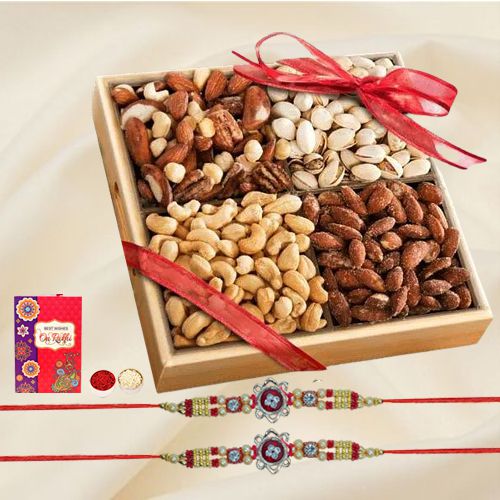 Fancy Rakhi Set with Salted Dry Fruits Roli Tika n Card