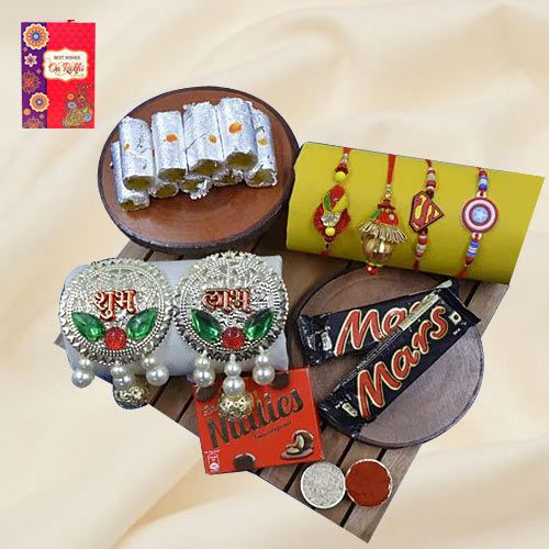 Divine Family Rakhi Set with Haldiram Sweets Chocolates N Puja Decoration