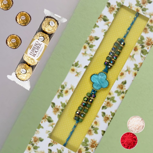 Turquoise Rakhi for Brother with Ferrero Rocher