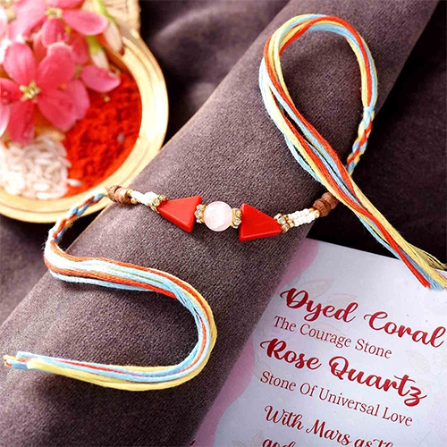 Dyed Coral and Rose Quartz Rakhi