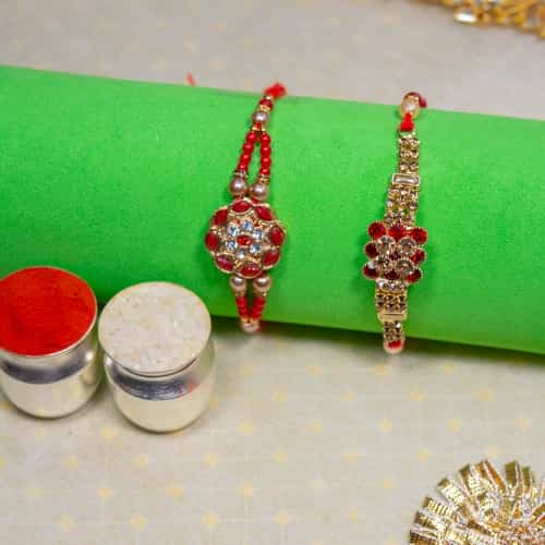 Premium AD Kundan Rakhi Set of 2