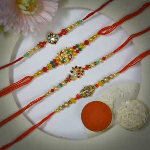 Set of 4 Exquisite Kundan Rakhi