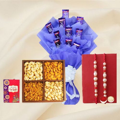 Send Cadbury Chocolates Bouquet with Twin Rakhis