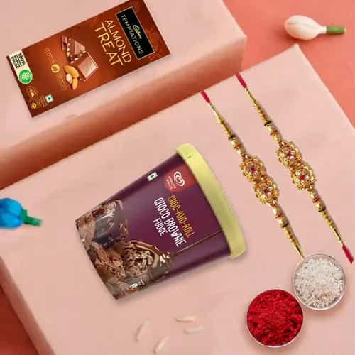 Fancy Rakhi Duo with Cadbury N Kwality Walls Treat