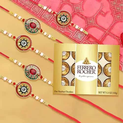 Arresting Rakhi Set of 5 with Ferrero Rocher Moments Chocolates