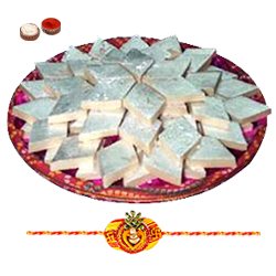 Charming Rakhi Special Gift of Badam Katli from Haldiram with free Rakhi Roli Tilak and Chawal for your Dear Brother