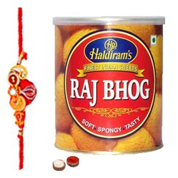 Delectable Raj Bhog from Haldiram with One Free Rakhi Roli Tilak and Chawal for your Dear Brother on Raksha Bandhan