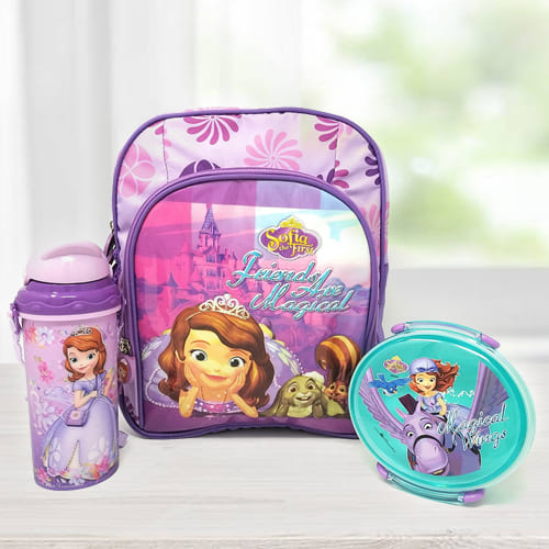 Exclusive Princes Sofia Backpack with Lunch Box and Sipper Bottle