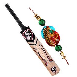 Impressive Rakhi Wishes Gift of Cricket Bat with Free Rakhi Roli Tika Chawal for your Cricket Fan Brother