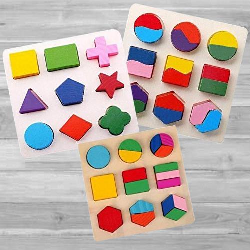 Exclusive Geometry Matching Puzzles Set of 3 Wooden Boards
