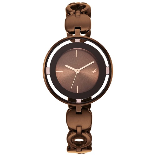 Impressive Fastrack Glitch Analog Brown Dial Womens Watch