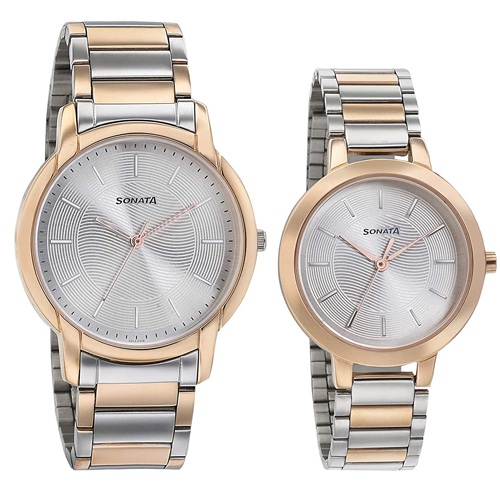 Attractive Sonata Bandhan Rose Gold Pair Watch